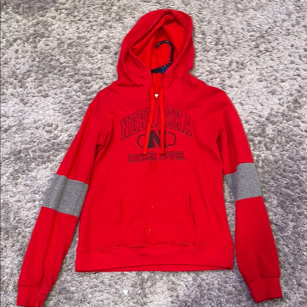 Red Nebraska Hoodie with Gray Accents